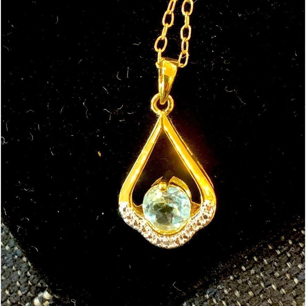 Natural Blue topaz and white zircon in 14k yellow gold over sterling silver 18”